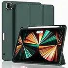 ZryXal New iPad Pro 12.9 Inch Case 2022/2021/2020(6th/5th/4th Gen) with Pencil Holder,Smart iPad Case [Support Touch ID and Auto Wake/Sleep] with Auto 2nd Gen Pencil Charging (Midnight Green)