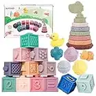 AAGOOD Stacking Blocks 25Pack Soft Building Blocks and Sensory Balls for Baby 6 to 12 Months Soft Bath Toys Montessori Toys Early Educational Toy for Babies 1 Year Old Gifts Baby Toddler