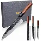 FINDKING Dynasty Series 4PCS Kitchen Knife Set, Professional Japanese Chef Knife Set, 9Cr18MoV High Carbon Steel Blade, African Rosewood Octagonal Handle, for Meat, Fruits, Vegetables