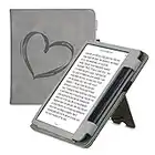 kwmobile Funda Compatible con Kobo Sage - Agarre elástico y Soporte de Apoyo - Dibujo de corazón Gris