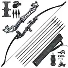 Huntingdoor 55" Arc et Flèche Set Adulte 40lbs Takedown Arc Recurve Kit Tir à l'arc Arc de Chasse avec Accessoires Arc Long en Métal Arc de Sport Droitier pour Débutants