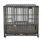 KELIXU 42 INCH Heavy Duty Dog Crate Large Dog Cage Metal Dog Kennels and Crates for Large Dogs Indoor Outdoor with Locks, Lockable Wheels and Removable Tray, Easy to Install, Black