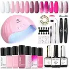 Modelones Gel Nail Polish Kit with 48W LED Light, 7 Colors White Pink Glitter Gel Nail Polish Set, U V Nail Dryer Lamp, No Wipe Base Top Coat, Nail Primer, Manicure Tools, Starter Kit for Beginner DIY