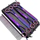 7.0 inches Professional Dog Grooming Scissors Set Straight & thinning & Curved & chunkers & comb 5pcs in 1 Set for left-handed & right handed