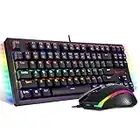 Redragon S113 Gaming Keyboard Mouse Combo Wired Mechanical LED RGB Rainbow Keyboard Backlit with Brown Switches and RGB Gaming Mouse 4200 DPI for Windows PC Gamers