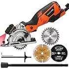 GALAX PRO Circular Saw, 600W 4500RPM Mini Circular Saw with Laser, Max. Cutting Depth 28.5mm, 3 Saw Blades 89mm(24T, 44T, Diamond Saw Blade), Dust Extraction Pipe, Cutting Wood, Metal