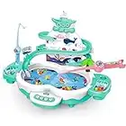 Veluoess Magnetic Fishing Game, Electric Fishing Toy for Kids with Fish Dolphins Fishing Poles Fish Catching Game Toy Learning Educational Gift for Kids 3+