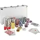 GAMES PLANET Set di Poker - Nero o Argento, Professionale, 300 Laser Fiches 12g, 2 Mazzi di Carte, 5 Dadi da Casino, Bottone Dealer, Valigetta in Alluminio - Custodia, Case, Chips, Gettoni, Patatine