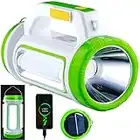 PUNLIM Torch Rechargeable LED Torch Solar USB Multi-Functional Camping Light Brightest Flashlight Searchlight 5 Light Modes,4000mAh Power Bank,Waterproof Lightweight Work Light for Camping （Green）