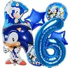 oihoter Sonic the hedgehog Balloons for Boys and Girls Birthday Decoration, Sonic Party Supplies Birthday Helium Balloons 32'' Number 6 Foil Balloons for Kids, Baby Shower, Backdrop Decor (Number 6)