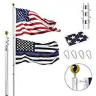 30FT Telescopic Flag Pole Kit, Extra Thick Heavy Duty Aluminum Telescoping Flagpole Fly 2 Flags, Outdoor Inground Large Flag Poles with 3x5 American Flag for Residential, Yard or Commercial, Silver