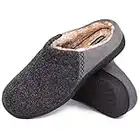 MERRIMAC Men's Fuzzy Woolen Memory Foam Indoor House Slippers Fluffy Faux Fur Lining House Shoes with Hand-Stitching (9-10 M US, Black)