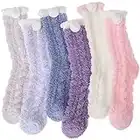 Sandsuced Fuzzy Slipper Socks for Womens Fluffy Cozy Cabin Winter Warm Soft Fleece Comfy Thick Plush Gift Christmas Stocking Stuffer(Multicolor C (6 Pairs))