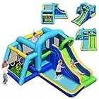 COSTWAY Château Gonflable 5 en 1 pour Enfants avec Toboggan Piscine pour Balles Grands Espaces de Jeu et de Saut Mur d'Escalade Aire de Lancer de Balles sans Souffleur