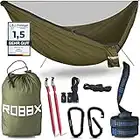 ROBBX® Hängematte Outdoor mit Moskitonetz für 2 Personen | 300kg Traglast | Doppelhängematte mit Befestigungs-Set | Nylon Camping Reisehängematte | 290x140cm