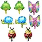 Amosfun Birthday Party Balloons Cartoon Animals Cute Frogs Ladybugs Snails Butterflies Aluminum Balloons 8PCS Small Size