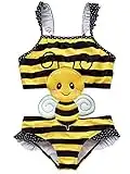 CRAZY GOTEND Toddler Girls Honey Bee One Piece Swimsuits Ruffle Swimwear Beach Bathing Suit 7-8Years