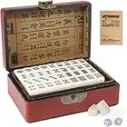 Dyna-Living Mini Chinese Majong Set, Solid Structure Easy To Read Mah Jong Game,144PCS Mahjong Tile Set, 2PCS Dice & Leather Carrying Case Box, Complete Majong Game Sets for Gathering Game Table Game