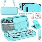 Younik Switch Accessories Bundle, 15 in 1 Blue Switch (NOT OLED/Lite) Accessories Kit for Girls Include Switch Carrying Case, Adjustable Stand, Protective Case for Switch Console & J-Con(Blue)