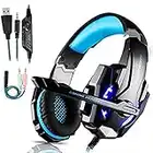 FUNINGEEK Cuffie Gaming per PS4 Cuffie da Gaming con Microfono e Bass Stereo Cuffie da Gioco con 3.5mm Jack LED e Controllo Volume Gaming Headset per PS4/Xbox One/Switch/PC/Mac/Laptop/Tablet (Blu)