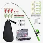 LEOFISHING Kids Fishing Pole 150cm/4.92ft Portable Telescopic Fishing Rod and Reel Combos Kit Spincast Youth Fishing Pole Fishing Gear for Kids Boys Girls Grenn Blue (Green)