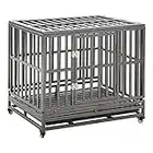 KELIXU Heavy Duty Dog Crate Large Dog cage Dog Kennels and Crates for Large Dogs Indoor Outdoor with Double Doors, Locks and Lockable Wheels, 96 cm LX 65 cm W X 82 cm H