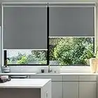 SEEYE Cordless Roller Blinds - Blackout Window Shades with Valance Cover Room Darkening UV Protection Privacy Waterproof Thermal Insulated Fabric Easy Install, 28" W x 72" L, Dark Grey