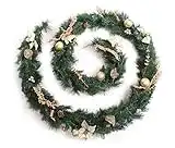 Artificielle Crème/doré décoré Couronne de Noël/Guirlande - 12ft Garland