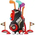 HYAKIDS Golf Set for Kids, Outdoor Garden Games Toy Golf Clubs Suitcase with 6 Balls, 3 Golf Clubs, 2 Practice Holes, Indoor Sports Toys for Toddlers Boys Girls