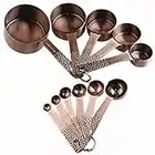 Lucky Plus 13pcs Copper Plated Stainless Steel Measuring Cups and Spoons Set Heavy Duty 5 Measurer Cups and 6 Measurement Spoons and 2 Rings Color Copper