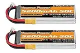 Youme 3S Battery Lipo,2 Packs 11.1V Lipo Battery 5200mAh with XT60 Plug + TRX Adapter for Traxxas RC Car/Truck, Boat,Drone,Buggy,Truggy,RC Helicopter, RC Airplane,UAV, FPV (Short)