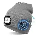 TAGVO LED Bluetooth 5.0 Bonnet Chapeau, Haut-Parleur Stéréo Intégré et Micro, Hiver Chaud Tricoté Eclairage sans Fil Bluetooth Casque Musique Chapeau pour la Course à Pied, randonnée, Cadeau de Noël