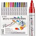 Paint Pens Paint Markers Never Fade Quick Dry and Permanent,12 Color Oil-Based Waterproof Paint Marker Pen Set for Rock Painting, Stone, Ceramic, Wood, Fabric, Plastic, Canvas, Glass, Mugs, DIY Craft