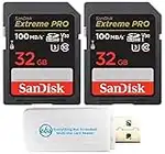 SanDisk 32GB (Two Pack) Extreme Pro Memory Card works with Nikon D3400, D3300, D750, D5500, D5300, D500, AW130, W100, L840 Digital DSLR Camera SDHC 4K V30 UHS-I with Everything But Stromboli Reader