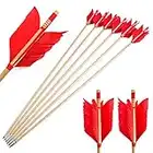 SHARROW Tir à l'arc Flèche en Bois Traditionnel Flu-Flu Flèches 32 Pouces Flèches Grippe-Grippe Flèches de Chasse avec 4 Plumes Naturelles pour la Chasse au Petit Gibier (Rouge, 6pcs)