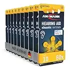 ANSMANN Piles auditives Type 10 (Lot de 60) – Piles Bouton pour Aides auditives P10 PR70 ZL4 – Piles Plates pour appareils auditifs, amplificateurs sonores – Jaune