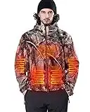 DEWBU Heated Jacket with 12V Battery Pack Winter Outdoor Soft Shell Electric Heating Coat, Men's Tree, L