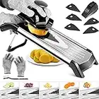 MASTERTOP Mandoline Slicer for Kitchen Stainless Steel Slicer Vegetable Cutter Adjustable Thickness Food Mandolin Slicer and Chopper for Kitchen Professional with Safety Gloves and Blade Guard