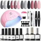 Modelones Gel Nail Polish Kit with U V Light 48W Nail Dryer Lamp Pink Brown Nude Gel Nail Polish Set, Soak Off Base and Top Coat, Nail Tools, French Manicure Design Nail Art Starter Kit Valentines Day Gift for Women