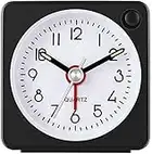 YouJaBz Travel Analog Alarm Clock, Ultra Small Clock with Snooze and Light Function, Super Silent Non Ticking, Battery Operated, Easy to Setup