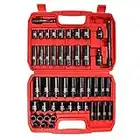 LLNDEI 3/8" Drive Impact Socket Set SAE and Metric (5/16"- 3/4", 8-22mm) 48pcs, CR-V Steel, 6 Point Sockets, Extension Bar (3-in, 6-in), 1/2"F to 3/8"M Reducer, 3/8" Universal Joint