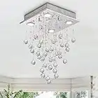 Bestier Modern Crystal Raindrop Chandelier Lighting Flush Mount LED Ceiling Light Fixture Pendant Lamp for Dining Room Bathroom Bedroom Livingroom 4 GU10 LED Bulbs Required 12 in Wide 20 inch High