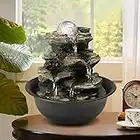 Spinning Orb Rock Cascading Tabletop Fountain, Zen Meditation Indoor Waterfall Feature with LED Light for Home Office Bedroom Relaxation