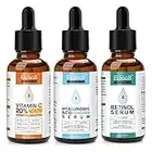 BIO Gesichtspflege Set mit Vitamin C Serum, Retinol Serum, Hyaluron Serum für das Gesicht, Glow-Booster, Aufhellendes,Dermaroller geeignet - Vegan Naturkosmetik für Gesicht/Augenpartie