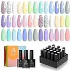 Beetles 20Pcs Gel Nail Polish Kit with 3Pcs Glossy & Matte Top Coat and Base Coat Spring Nails- Pastel Paradise Girly Colors Bright Nail Art Solid Sparkle Glitters Gel Polish Nails Easter Nails Manicure