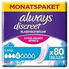 Always Discreet Inkontinenzeinlagen Long, 80 Binden (4 x 20 Stück) Monatspaket, diskreter Schutz & hohe Saugstärke, Geruchskontrolle (Verpackung kann variieren)