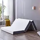 Inofia Matelas pliant en mousse à mémoire de forme à trois plis en gel pour lit simple, 15 cm, avec housse lavable, pliable en trois pour économiser de l'espace, lit dans une boîte, 90x190x15 cm