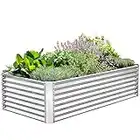 FRIZIONE 8x4x2ft Galvanized Metal Raised Garden Bed for Vegetables, Outdoor Garden Raised Planter Box, Backyard Patio Planter Raised Beds for Flowers, Herbs, Fruits