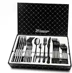 Black Silverware Set, 24 Pieces Elegant Silverware Cutlery Set, Stainless Steel Utensils Service for 6, Mirror Polished and Dishwasher Safe