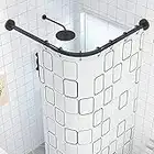 Tringle à Rideau de Douche L,Courbé Barre Rideau Douche sans Perçage INOX Montage Mural Barre de Rideau de Douche d'angle,pour Les Douches et Les magasins de Vêtements(Size:70 to 95cm x 90 to 130cm)